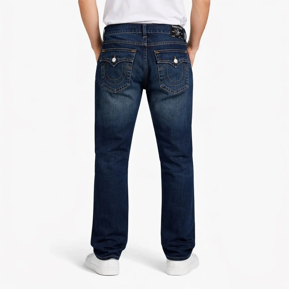 True Religion Ricky Flap Jeans Mens 34x32 Relaxed Straight Dark Wash